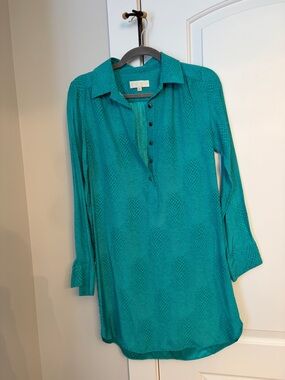 Teal Long-Sleeve Tunic Dress